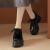 比度格林蘭（BidoGlinlan）品牌松糕厚底增高鞋女休闲单鞋小个子10厘米隐形内高跟坡跟皮鞋 黑色 34