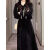 绣青梅冬季连衣裙2023新款女装法式赫本千金小香风套装半身子搭配一整套 黑色加绒两件套 M 100斤以下