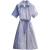 蜜芙蔓极简衬衫裙高级感实拍夏季新款条纹拼接连衣女装设计感小众法式轻 蓝条纹 大码XL