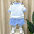 迪士尼男童夏季新中式短袖套装奥特曼薄款汉服儿童男宝宝中国风两件套 蓝色套装(夏季薄款) 120 码
