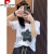 皮尔卡丹（pierre cardin）纯棉短袖T恤女星星字母印花白色短款夏季新款韩版修身显瘦上衣潮 白色(蓝色星星MA) S
