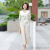 索米妃（SUOMIFEI）母亲节礼物妈妈装夏装中国风T恤两件套装中老年女装洋气奶奶衣服 绿色上衣 XL (建议体重90-105斤）