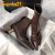 Supnba21ins小众设计款法式细高跟尖头弹力短靴女韩版褶皱白色气质瘦瘦靴 深棕色 36
