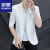 罗蒙（ROMON）夏季薄款发型师七分袖西服男韩版修身休闲暗花男装中袖小西装外套 白色 M 85-100斤