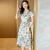 莱斯路易仕（LSLUYISI）轻奢品牌2024季印花优雅知性气质时尚连衣裙 灰色 XL