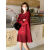 TXGX衬衫连衣裙赫本风长袖红色女秋季中长款2023新款小个子雪纺百褶裙 红色 S （80-105斤）