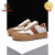 西域骆驼（VANCAMEL）2024年高端品牌乐福鞋男夏季土豆丝小白鞋春平底板鞋休闲豆豆鞋 棕白色 38