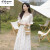 艾格法式连衣裙2024新款夏季甜美仙女夏季韩版文艺淑女裙白色长气质的 紫色碎花 S