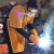 中固电焊焊工工作服防烫阻燃耐高温氩弧焊整皮焊接围裙 桔色整皮加长款高领短袖120CM XL