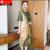 皮尔卡丹（pierre cardin）夏装气质短袖连衣裙女洋气宽松遮肚子显瘦旗袍裙50岁60 绿色 XL