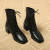 桂杉格单靴高跟时尚马丁靴子女2024年新款秋季方头短靴粗跟法式显瘦瘦靴 黑色 35