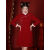 妙芙莲旗袍中国风冬季红色珍珠新中式唐装短款小个子少女连衣裙加绒加厚 420酒红色 s