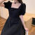 DALEY MODE法式连衣裙女装大码宽松气质方领过膝长款赫本风小黑裙 黑色 2XL 建议125-140斤