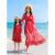 如意虎2024新款亲子装夏装全家装一家三口四口母女装海边红色洋气沙滩装 红色 120cm