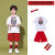 鲁伊森六一儿童啦啦队演出服员校园民国风小学生运动会中国风服装 白色上衣红色短裤加头饰袜子 100