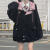 索宛亦（SUOWANYI）韩版拼色港风外套女学生秋冬新款学院风宽松百搭连帽工装夹克上 黑色 S
