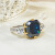欧蜜拉（OUMEYLLA）轻奢方形蓝色宝石戒指女简约大气925银食指戒气质奢华满钻女戒 15号