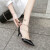 炫泡泡铆钉凉鞋女鞋夏季新款韩版包头一字扣细跟尖头镂空高跟鞋 黑色 34