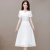全颖蕾白色连衣裙2024新款夏装仙女仙法式初恋甜美中长款V领短袖裙子 白色 2411# M 85-105