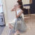 UOSU夏季气质甜美公主礼服修身显瘦无袖小个子连衣裙蓬蓬裙女 秋月银 XS 68-85斤