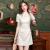弹簧人（TANHUANGREN）旗袍改良年轻款少女小个子短款日常新中式连衣裙夏季设计感 米白色 S