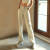 La Nikar 新款撞色宽松直筒运动长裤女高腰健身瑜伽裤阔腿休闲裤-K0656 奶咖白 M