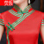 荧系长款旗袍2021冬季女中国风复古修身老上海走秀演出旗袍连衣裙 红色 颜色以实物为准 XS