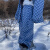 AWKA 粉色单板棋盘格滑雪裤女冬季专业户外防水防风保暖束脚滑雪裤 蓝色加绒加厚 M