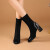 奢迪卡奢侈女鞋品牌高跟粗跟弹力靴女中筒靴冬季新款加绒靴子女短靴 黑色 单里 34