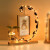 创意铁艺相框6寸北欧简约现代家庭办公室摆台个性木质相架水培植物小摆件家居装饰情人节三八妇女节礼物 半圆款（双面） 6寸+灯泡