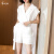 米思阳夏季新款时尚套装白色系带收腰衬衫休闲短裤两件套女 白色 M