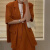 棉淑雅橘色复古时尚套装港风气质宽松短袖西装外套+半身长裙显瘦女夏新 上衣 S