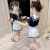 金布丁（JINBUDING）夏季女童学院风套装适合7-15岁小女孩穿的夏装新款洋气海军风衣服 白色上衣+藏青裙子 160 【身高145厘米左右】