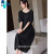 普卡维萨（pukaweisa）品牌黑色圆领连衣裙女2024夏季新款优雅气质插肩袖设计收腰显瘦裙 黑色 M