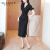 萨拉维夫萨拉维夫品牌连衣裙长款女夏新款时尚优雅V领复古显瘦气质裙 黑色 S