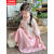 汀梵娜女童套装裙子唐装汉服中国风儿童演出服夏季古装幼儿园女孩两件套 粉色 110码  建议3-4岁 (身高105左右