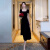 艾格短袖连衣裙女2024夏季新款高级感设计褶皱收腰显瘦法式气质长裙 [黑色] 4045kgS