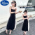 迪士尼（Disney）女童吊带裙2024夏季新款韩版黑色连衣裙挂脖包臀长裙无袖运动条纹 黑色吊带裙 120cm
