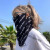 夏季防晒面罩户外骑车护颈薄款围脖透气韩版围巾面纱电焊工防护头套 腰果（黑）+条纹字母（黑）