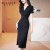 萨拉维夫萨拉维夫品牌连衣裙长款女夏新款时尚优雅V领复古显瘦气质裙 黑色 S