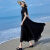 LANWEIFEILEI大码女装雪纺连衣裙2024夏季新款收腰遮肚长款洋气小黑裙 黑色 M建议90108斤