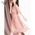 瑟俐品牌夏装真丝连衣裙新款中年女士时尚气质桑蚕丝短袖收腰显瘦裙子 粉色 L