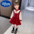迪士尼（Disney）女童毛衣裙子2023新款秋冬季新年宝宝针织连衣裙拜年服儿童公主裙 红色 枣红-款 90