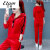 艾格金丝绒套装女2024秋冬新款韩版宽松休闲运动服卫衣加绒加厚两件套 红色 套装 S