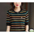 GUXISEN鄂尔多斯市产洋气夏装t恤女年短袖条纹减龄桑蚕丝 咖啡 XL 建议120-130斤