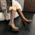 IFIZ2023新款靴子女长筒靴腿粗防水台高跟鞋不累脚10cm复古女鞋高跟 深棕色 35