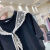 NXRP镂空上衣短袖t恤女蕾丝披肩T恤宽松2024夏季新款设计感小众宽松显 黑色 M