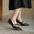 TATA  GLARE法式真皮尖头复古浅口单鞋女珍珠高跟鞋女细跟 米白色 34
