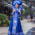 曲奈姿广西壮族服装新服饰女成人少数民族瑶族衣服苗族舞蹈演出 蓝色套装(扇形帽子) XL