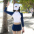 柯帛（KEBO） 温泉泳衣韩国保守防晒长袖高腰游泳衣女分体三角显瘦遮肚运动泳装 XL（建议115-125斤）